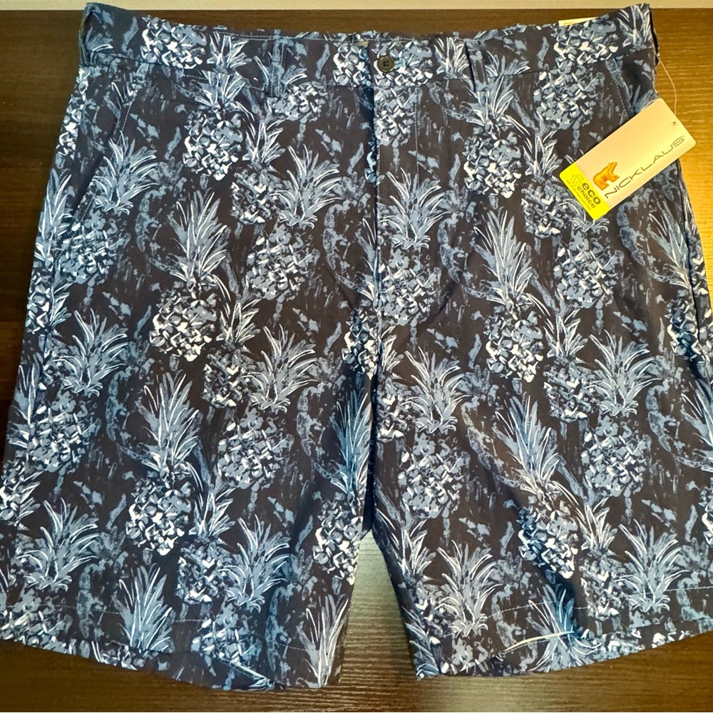 Blue and White Pineapple Print Mens Shorts (38* or XL)